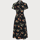 Glória - Vestido Midi Preto Floral
