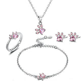 Conjunto de Joias em Ouro Rosa com Pata – 4 Peças com Coração de Zircônia (Anel, Colar, Brincos, Pulseira)