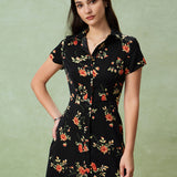 Glória - Vestido Midi Preto Floral