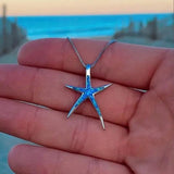 Colar com Pingente de Cavalo-marinho em Prata com Opala Azul