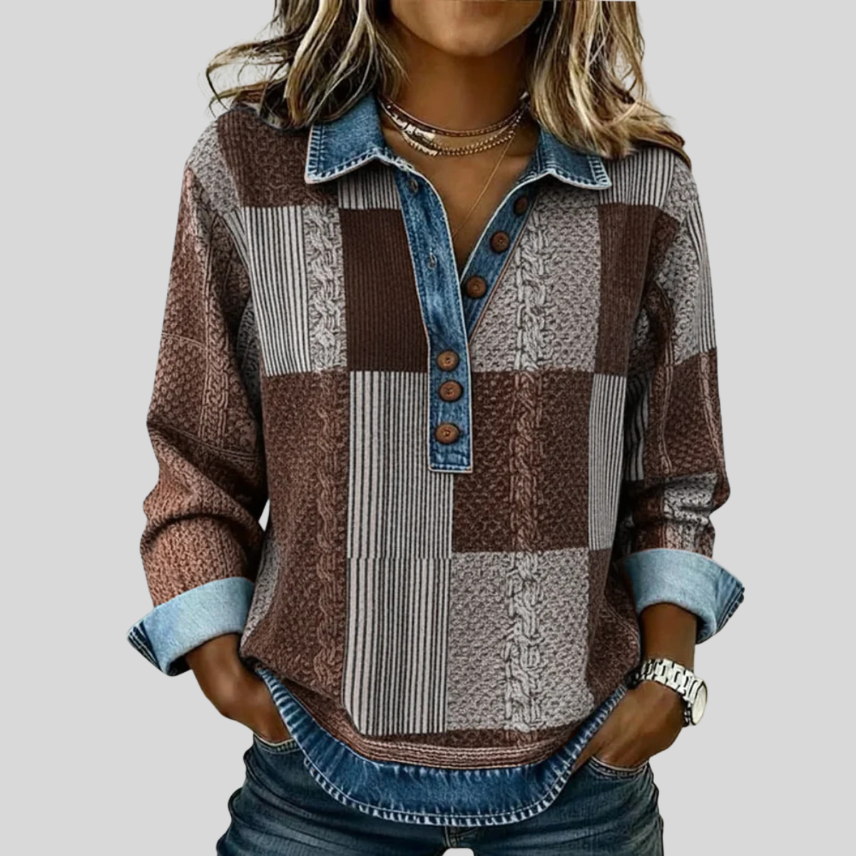 Meridell™ | Sweater com Estampa de Blocos de Cor