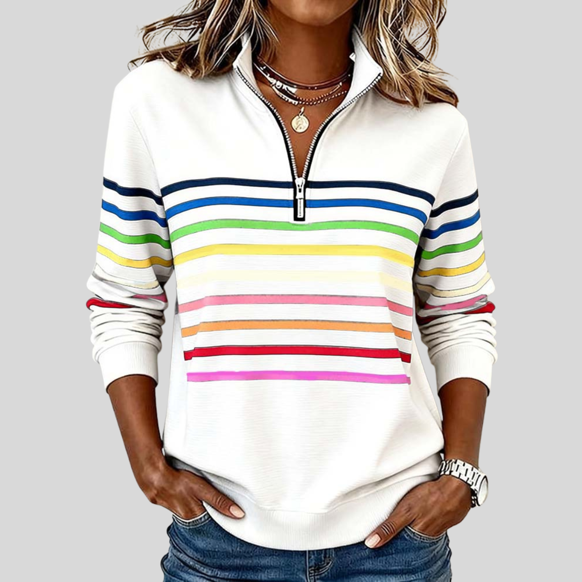 Prismette™ | Sweatshirt de Quarter-Zip Listrado Colorido