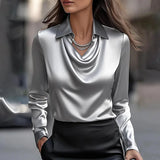 Inês - Blusa de Cetim Luxuosa com Decote Suave