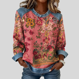 Orabelle™ | Sweatshirt com Estampa de Flores e Acento em Denim