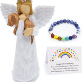 Conjunto de Presente em Memória de Cão com Estátua do Anjo da Amizade & Pulseira do Chakra da Ponte do Arco-Íris