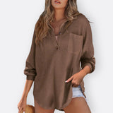 Inês - Blusa Túnica Leve Decote V com Botões