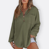Inês - Blusa Túnica Leve Decote V com Botões