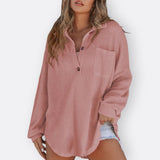 Inês - Blusa Túnica Leve Decote V com Botões