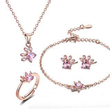 Conjunto de Joias em Ouro Rosa com Pata – 4 Peças com Coração de Zircônia (Anel, Colar, Brincos, Pulseira)