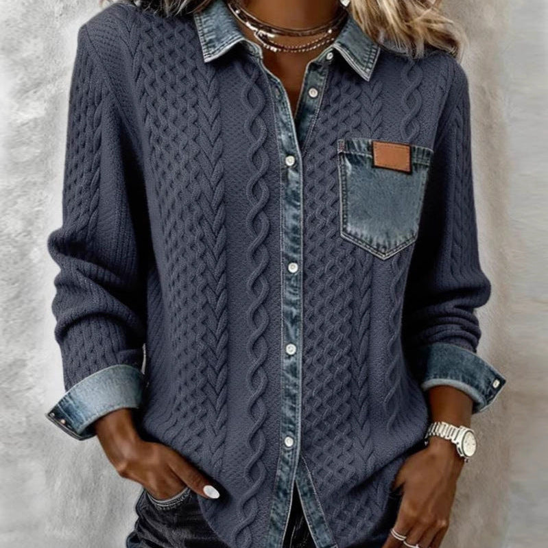 Camisa de manga longa com detalhes em denim