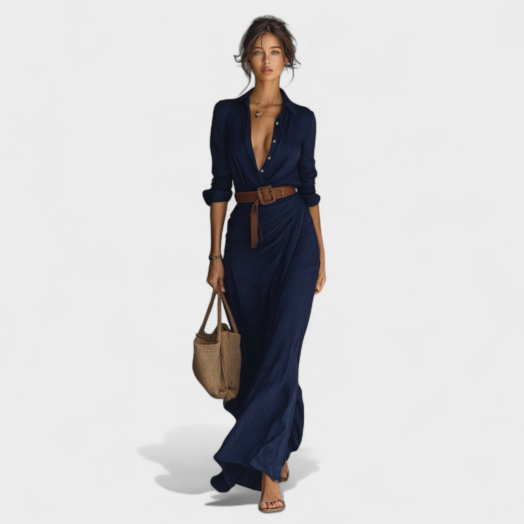 Andreia - Vestido longo com gola reversível