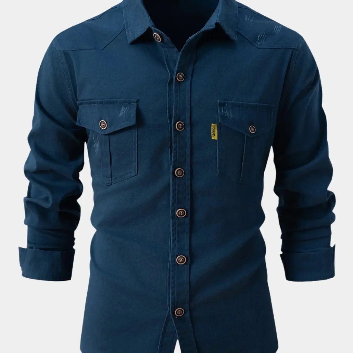 Camisa de Mistura de Denim - Botões