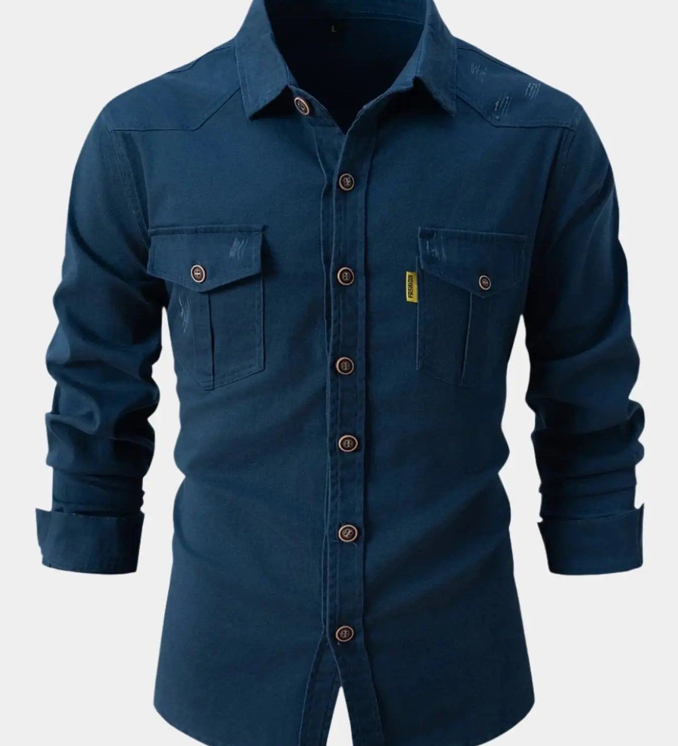 Camisa de Mistura de Denim - Botões
