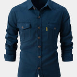 Camisa de Mistura de Denim - Botões