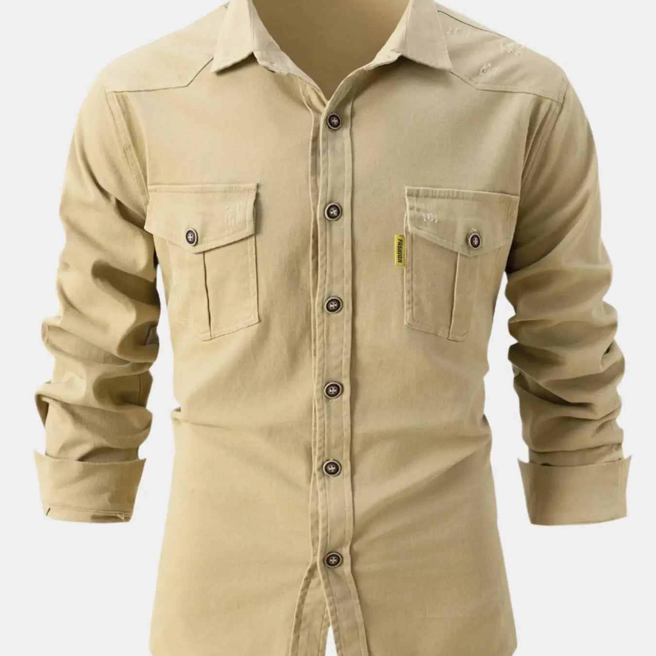 Camisa de Mistura de Denim - Botões