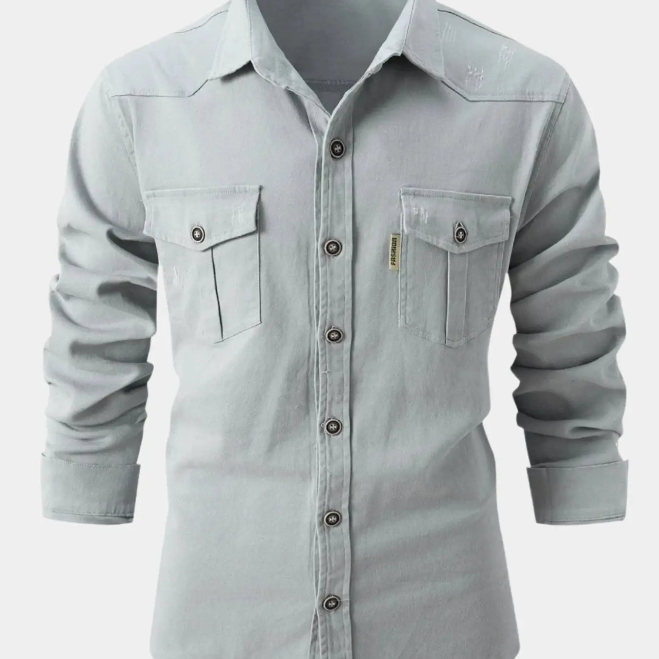 Camisa de Mistura de Denim - Botões
