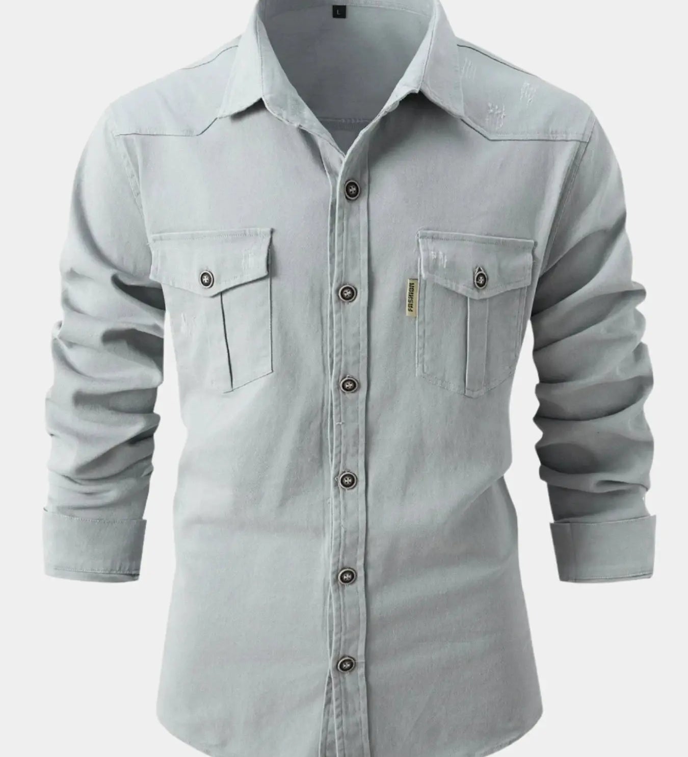 Camisa de Mistura de Denim - Botões