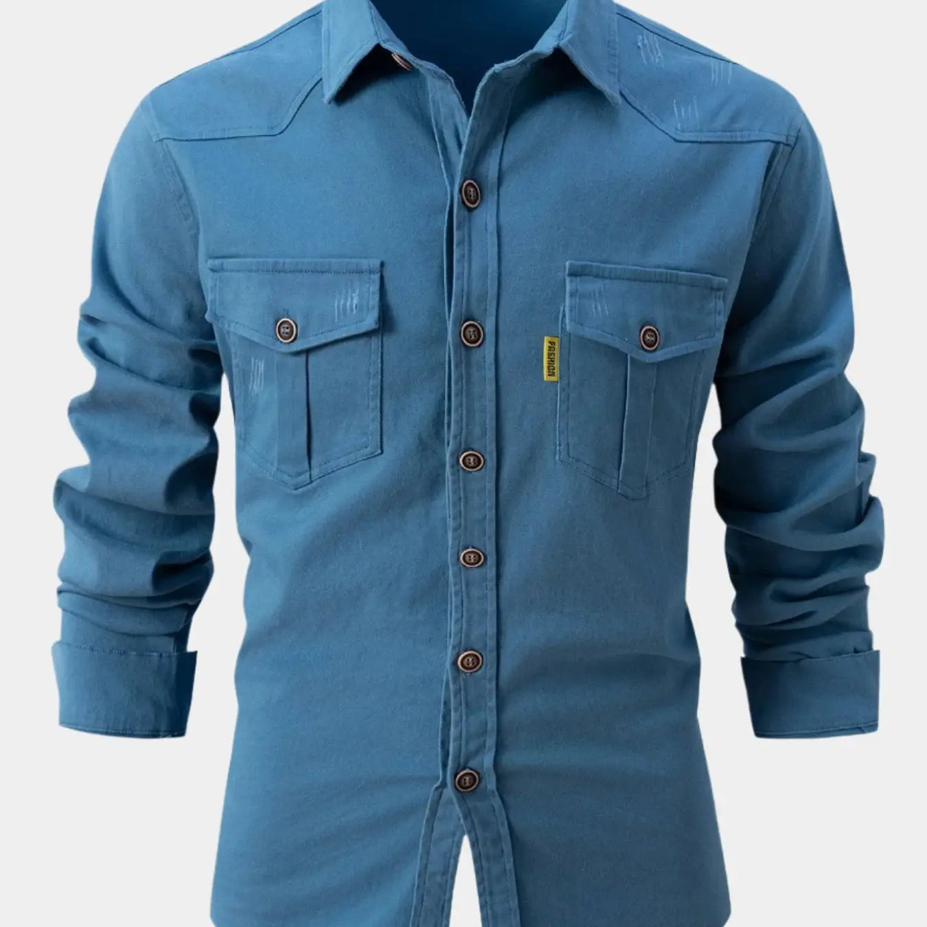 Camisa de Mistura de Denim - Botões