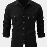 Camisa de Mistura de Denim - Botões