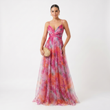 Helena | Vestido de Gala em Tule com Estampado Aguarela