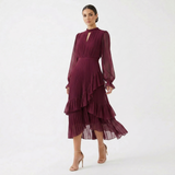 Mariana | Vestido Plissado com Mangas Fluídas e Folhos Assimétricos
