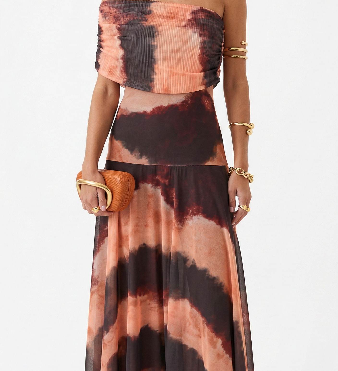 Catarina | Vestido Maxi Assimétrico com Estampado Abstrato