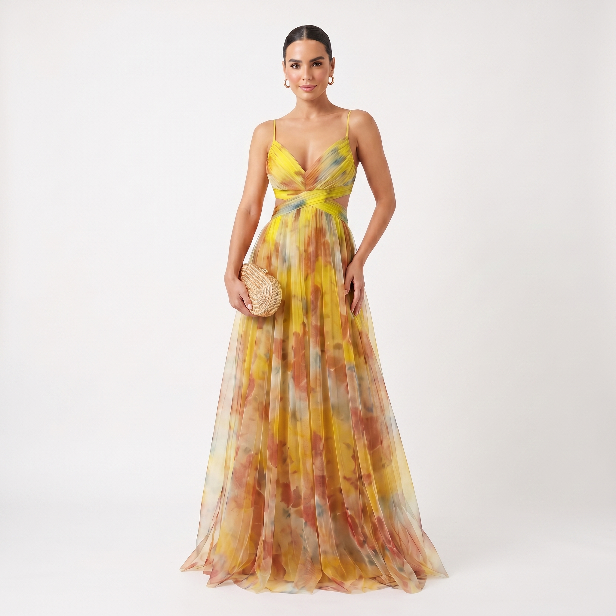 Helena | Vestido de Gala em Tule com Estampado Aguarela