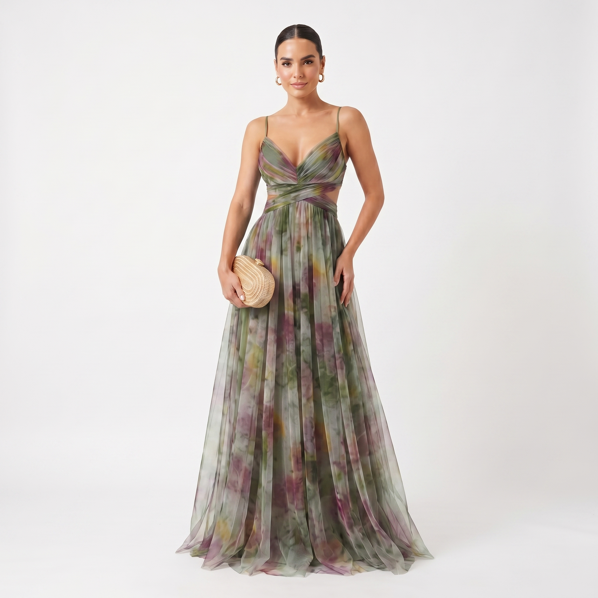 Helena | Vestido de Gala em Tule com Estampado Aguarela