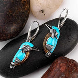 Brincos de Esmalte Azul com Colibri