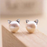 Brincos de Pérola em Prata Esterlina com Gato