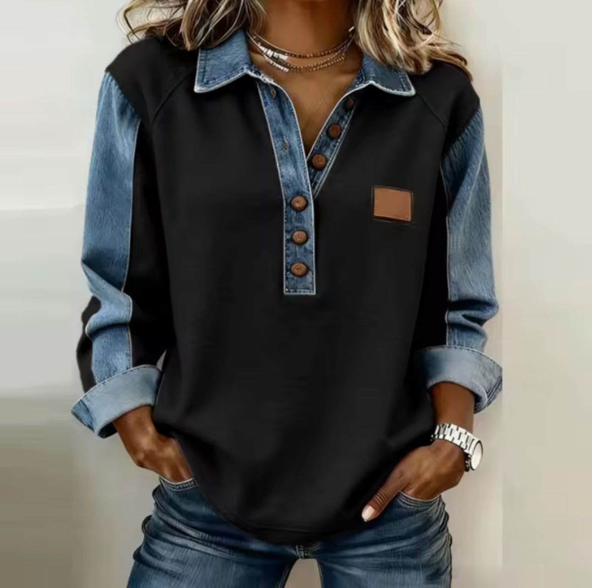 Voxanne™ | Pullover de Denim com Gola