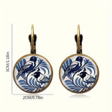 Brincos de Vidro Dome Vintage Pássaro Azul