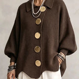 Isadora | Cardigan Oversize com Colarinho e Grandes Botões Metálicos
