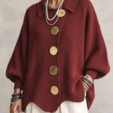 Isadora | Cardigan Oversize com Colarinho e Grandes Botões Metálicos