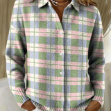 Margot | Cardigan de Botão em Estampa Xadrez Pastel