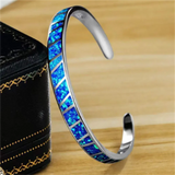 Pulseira de Opala Azul Ajustável em Prata