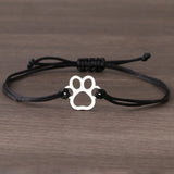 Pulseira de Corda com Impressão de Pata – Design Ajustável em Preto e Vermelho