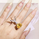 Anel de Pedra Preciosa Ajustável Beija-flor – Zircão, Banho de Ouro 14K
