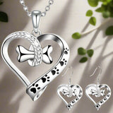 Conjunto de Joias em 2 Peças com Charms de Pata, Coração e Osso