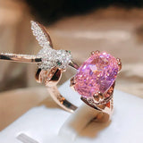 Anel de Pedra Preciosa Ajustável Beija-flor – Zircão, Banho de Ouro 14K