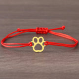 Pulseira de Corda com Impressão de Pata – Design Ajustável em Preto e Vermelho