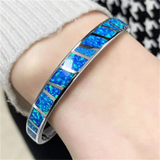 Pulseira de Opala Azul Ajustável em Prata