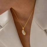 Colar Banhado a Ouro com Opala Olho de Gato Oval