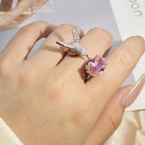 Anel de Pedra Preciosa Ajustável Beija-flor – Zircão, Banho de Ouro 14K