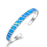 Pulseira de Opala Azul Ajustável em Prata