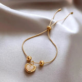 Pulseira em Forma de Coração de Pedra de Pêssego Revestida a Ouro