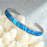 Pulseira de Opala Azul Ajustável em Prata