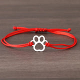 Pulseira de Corda com Impressão de Pata – Design Ajustável em Preto e Vermelho