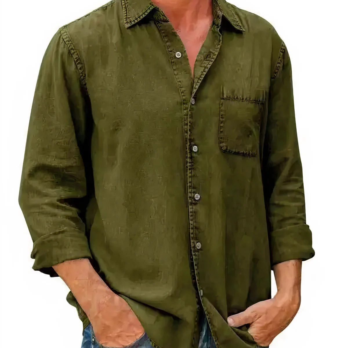 Camisa - Mistura de Denim Longa