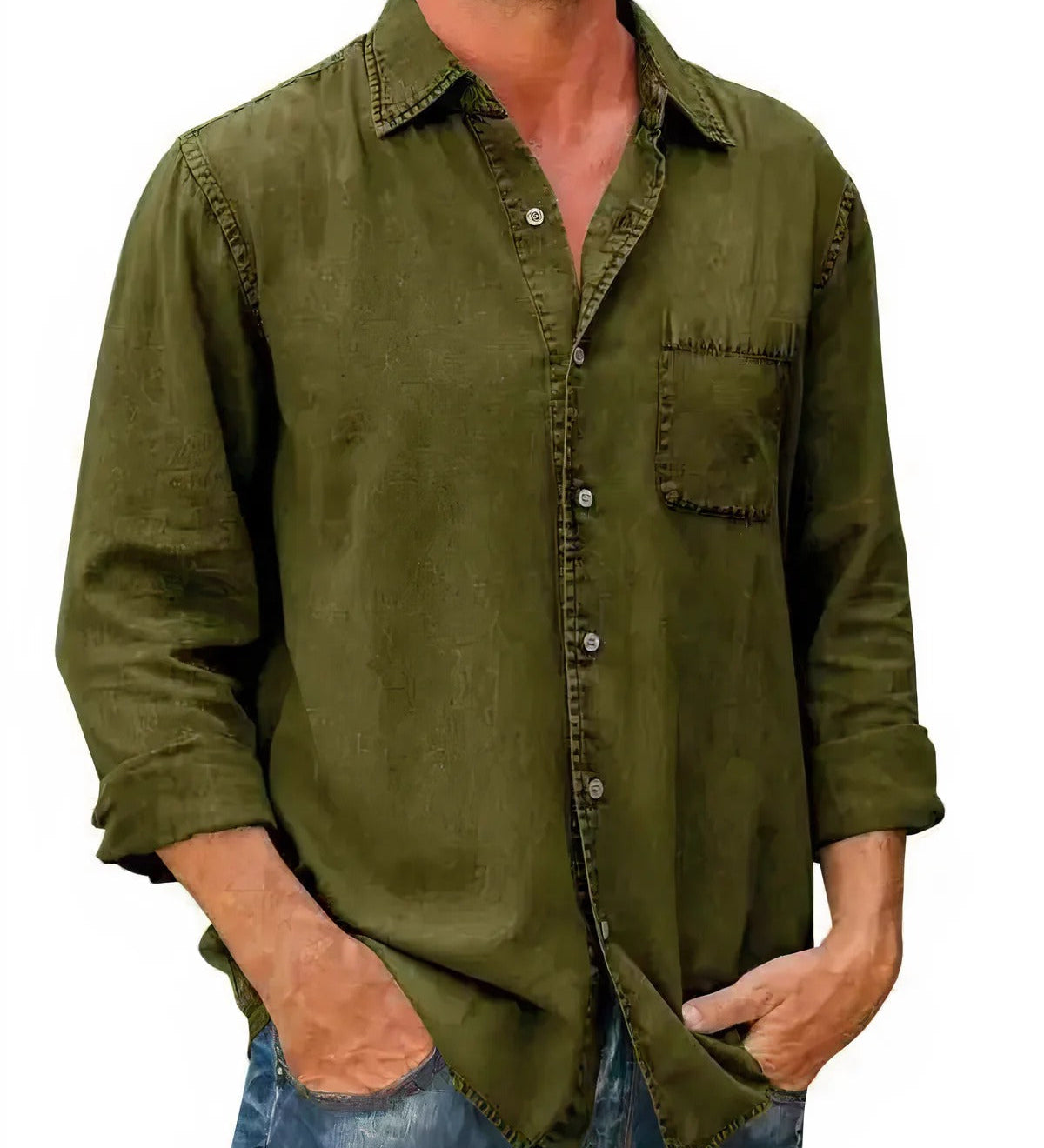 Camisa - Mistura de Denim Longa